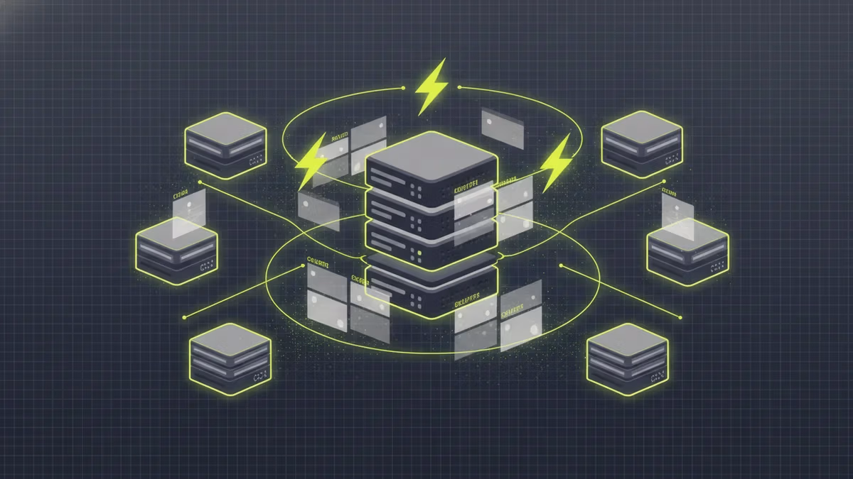 Server- und CDN-Ikonografie mit Speed-Hinweis für Page Speed und Conversion Rate Optimierung