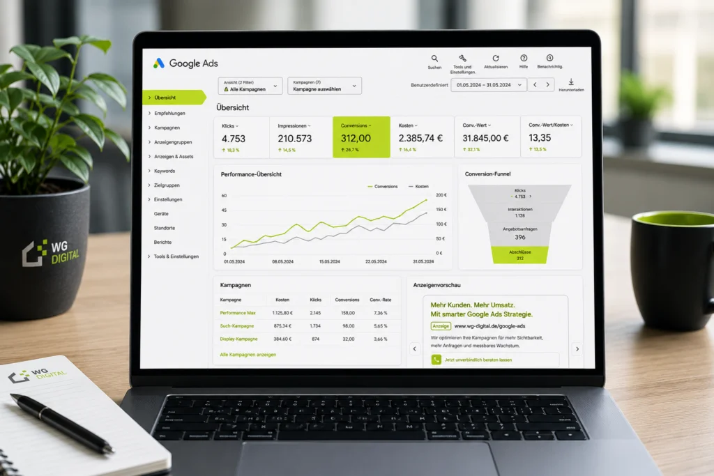 Google Ads Agentur Dashboard mit Kampagnen-Performance