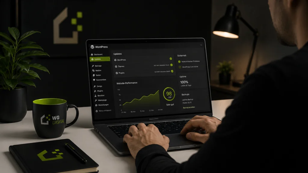 WordPress-Dashboard mit erfolgreich durchgeführten Updates während des laufenden Wartungsvertrags