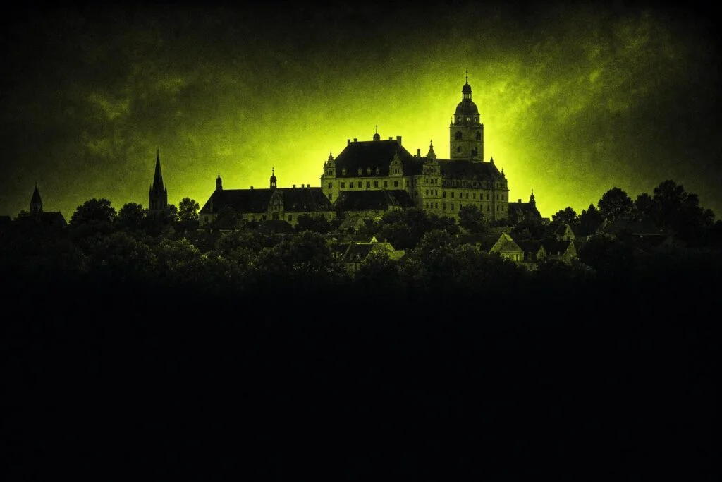 Schloss Köthen über den Dächern der Stadt im Lime-Duotone – Werbeagentur Köthen