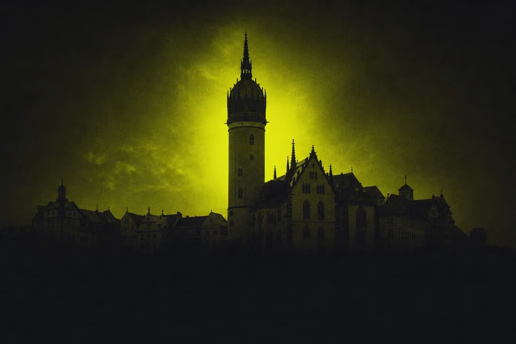 Schlosskirche der Lutherstadt Wittenberg im Lime-Duotone – Werbeagentur Wittenberg