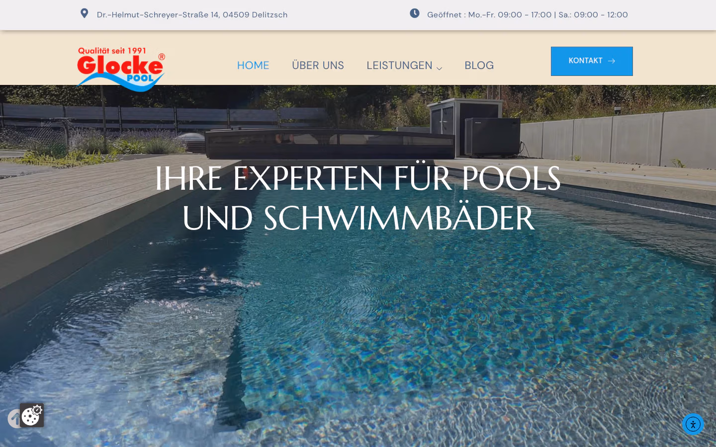 Startseite der Webseite von Glocke Pool GmbH